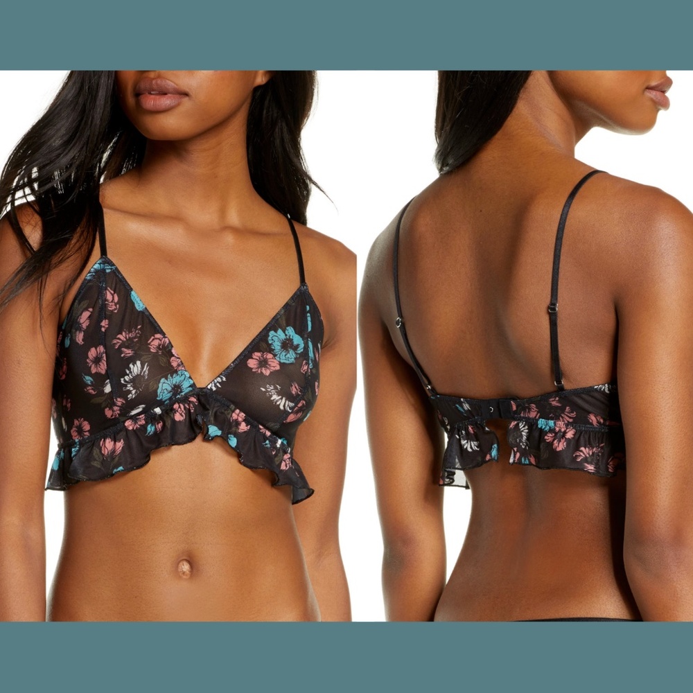 NEW $35 BP Floral Ruffle‎ Mesh Bralette in Black [SZ Small ] .